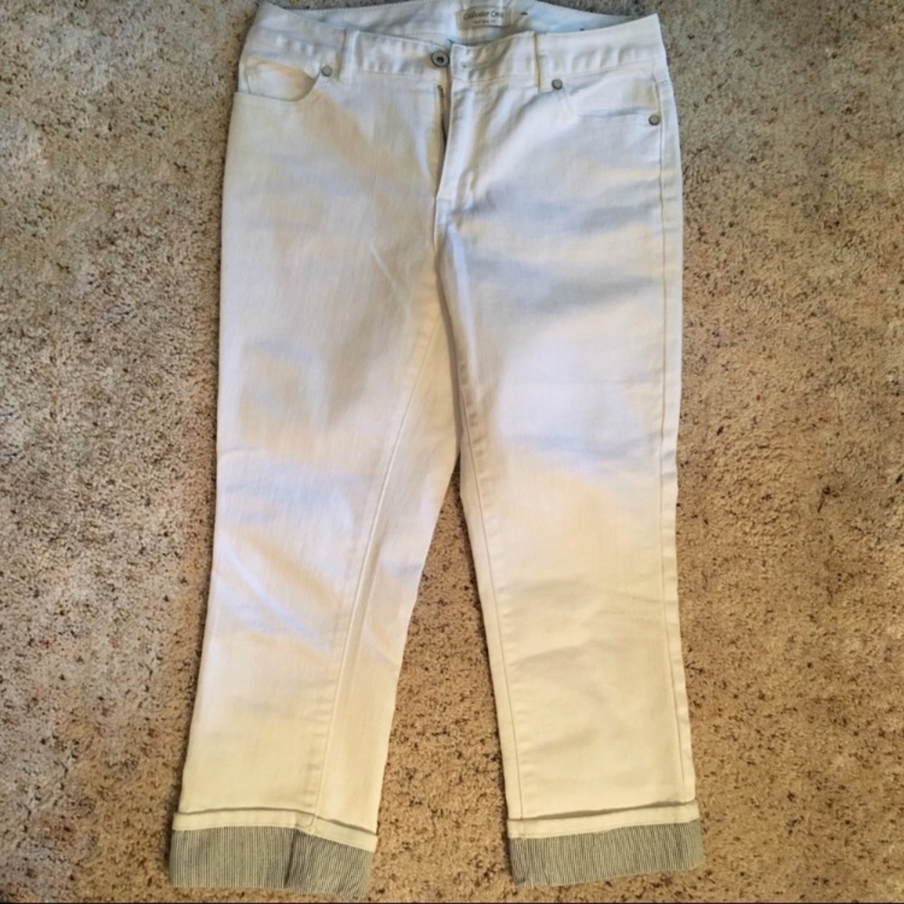 Coldwater Creek White Denim Crops w/ Striped Cuffs